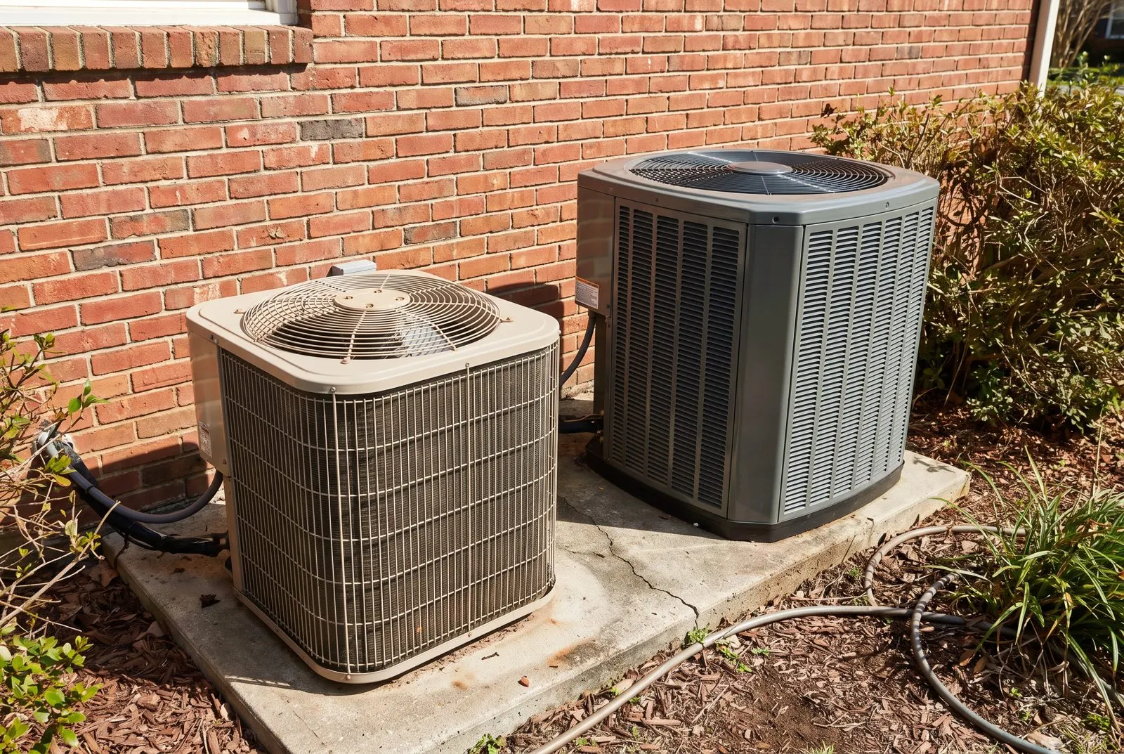Standard and high-efficiency AC condensers side by side